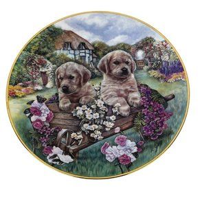 Hamilton Collection Cottage Puppies "Little Gardeners" Plate Karen George